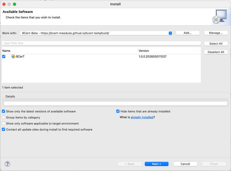 BCerT update site installation